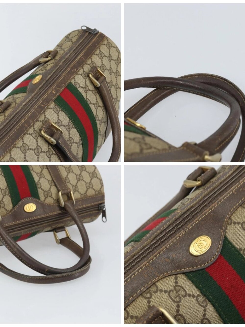 GUCCI GG Supreme Web Sherry Line Hand Bag PVC Beige Gold 24 012 3842 Auth ka2171 - Picture 16 of 16